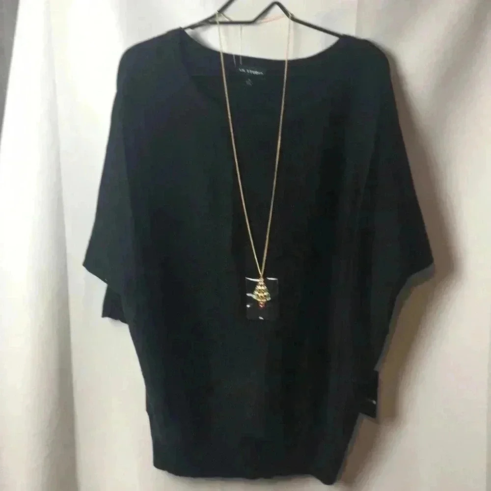 NWT SZ 1X BLACK SWEATER Soft DRESSY‎ TO CASUAL SEE DESCRIPT BELOW NECKLACE